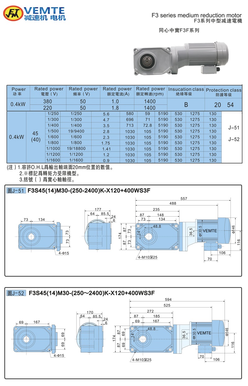 標準型大速比帶電機0.4KW-實心軸