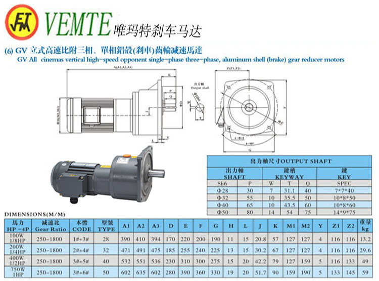 GV立式高速比付三項(xiàng)，單項(xiàng)鋁殼剎車(chē)齒輪減速馬達(dá)